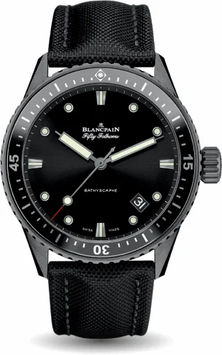 Blancpain Fifty Fathoms Bathyscaphe Ceramic / Black / Canvas 5000-0130-B52A