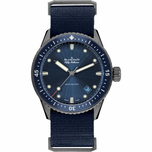 Blancpain Fifty Fathoms Bathyscaphe Ceramic / Blue / NATO 5000-0240-NAOA