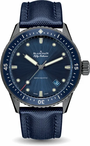 Blancpain Fifty Fathoms Bathyscaphe Ceramic / Blue / Canvas 5000-0240-O52A