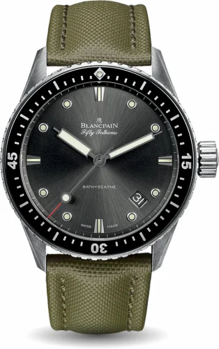 Blancpain Fifty Fathoms Bathyscaphe Stainless Steel / Grey / Sand Canvas 5000-1110-K52A