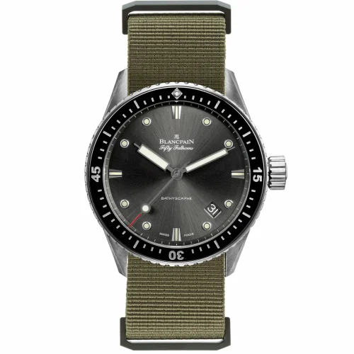 Blancpain Fifty Fathoms Bathyscaphe Stainless Steel / Grey / Sand Nato 5000-1110-NAKA