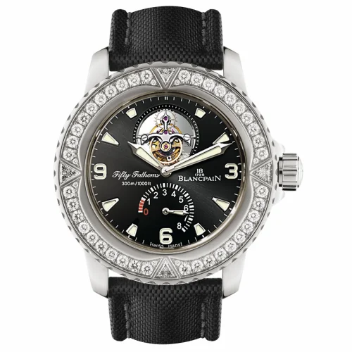 Blancpain Fifty Fathoms Tourbillon 8 Jours White Gold / Diamonds / Black Canvas 5025-9430-52A