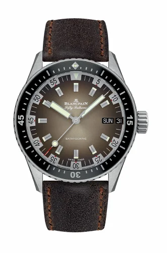 Blancpain Fifty Fathoms Bathygraphe Jour Date 70’ Stainless Steel / Brown / Darkbrown Calf 5052-1110-063A
