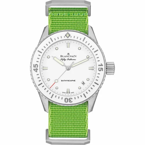 Blancpain Fifty Fathoms Bathyscaphe Stainless Steel / White / Green Nato 5100-1127-NAH