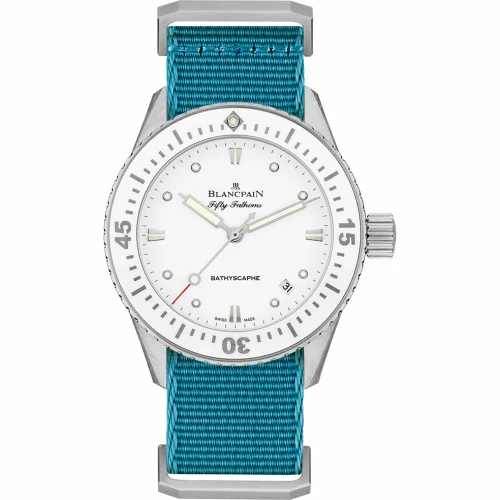 Blancpain Fifty Fathoms Bathyscaphe Stainless Steel / White / Baby Blue Nato 5100-1127-NAT