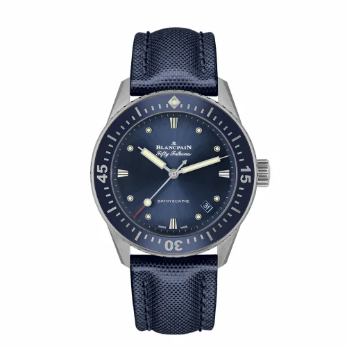 Blancpain Fifty Fathoms Bathyscaphe Stainless Steel / Blue / Blue Canvas 5100-1140-O52A