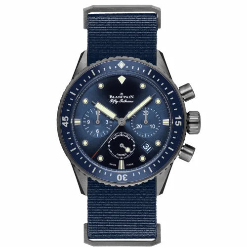 Blancpain Fifty Fathoms Bathyscaphe Flyback Chronograph Grey Ceramic / Blue / Blue Nato 5200-0240-NAOA