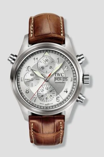 IWC Pilot's Watch Spitfire Double Chronograph Stainless Steel / Silver / German / Strap IW3713-41
