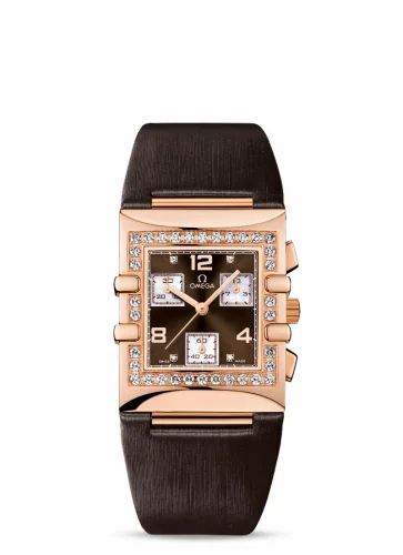 Omega Constellation Quadra Quartz 28 Chronograph Red Gold / Diamond / Brown / Fabric 113.57.28.70.63.001