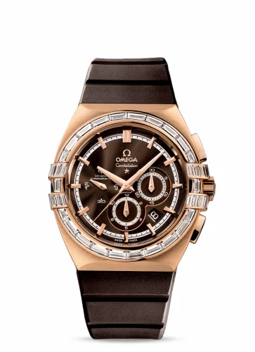 Omega Constellation Co-Axial 41 Chronograph Double Eagle Red Gold / Baguette / Brown / Rubber 121.57.41.50.13.001