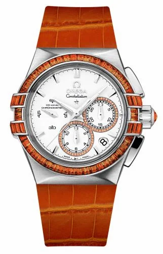 Omega Constellation Co-Axial 35 Chronograph Double Eagle White Gold / Silver / Orange Alligator 121.58.35.50.54.004