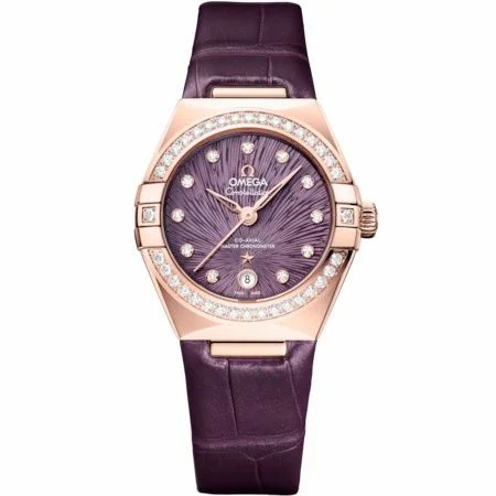 Omega Constellation Manhattan 29 Co-Axial Master Chronometer Moonshine Gold - Diamond / Purple Supernova / Alligator 131.58.29.20.60.002