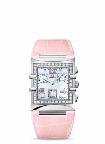 Omega Constellation Quadra Quartz 28 Chronograph Stainless Steel / Diamond / Pink MOP/ Alligator 1847.70.34