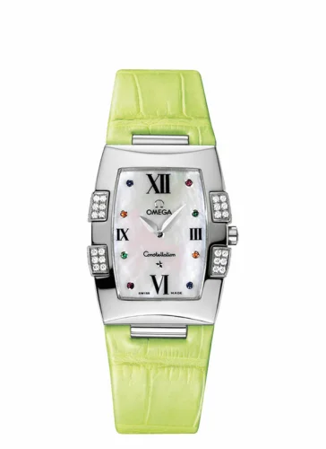 Omega Constellation Quadrella Quartz 25 Stainless Steel / MOP / Green Alligator 1886.79.35
