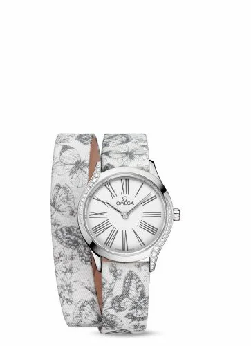 Omega Mini Trésor Quartz 26 Stainless Steel - Diamond / White - Grey / Toile de Jouy - Double Tour 428.17.26.60.04.002