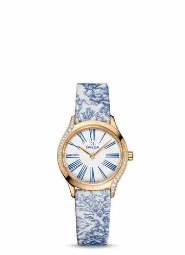 Omega Mini Trésor Quartz 26 Moonshine Gold - Diamond / White - Blue / Toile de Jouy 428.57.26.60.04.001