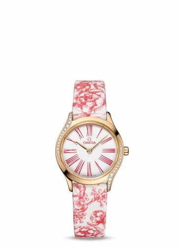 Omega Mini Trésor Quartz 26 Moonshine Gold - Diamond / White - Rose / Toile de Jouy 428.57.26.60.04.003
