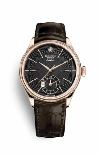 Rolex Cellini Dual Time Everose / Black / Alligator Brown 50525-0010