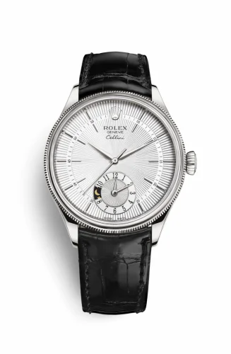 Rolex Cellini Dual Time White Gold / Silver / Alligator Black 50529-0006