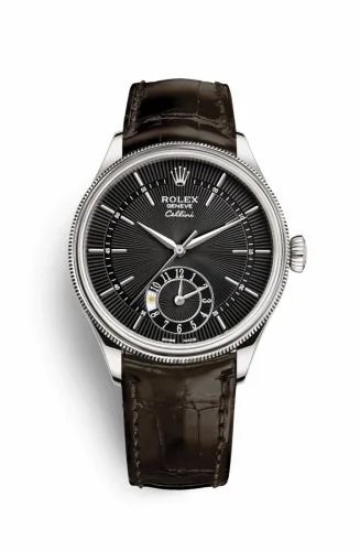 Rolex Cellini Dual Time White Gold / Black / Alligator Brown 50529-0010