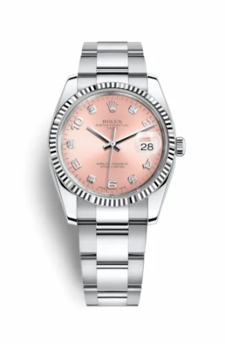 Rolex Oyster Perpetual Date 34 Stainless Steel Fluted / Oyster / Pink Arabic 115234-0009