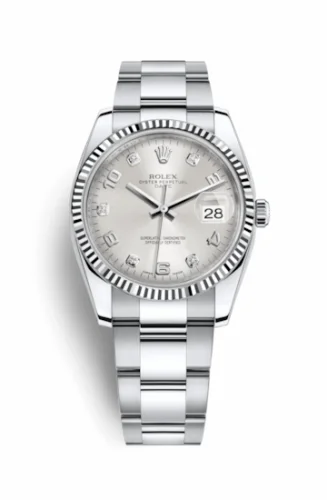 Rolex Oyster Perpetual Date 34 Stainless Steel Fluted / Oyster / Silver Arabic 115234-0012