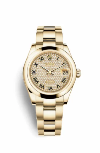 Rolex Datejust 31 Yellow Gold Domed / Oyster / Paved Roman 178248-0056