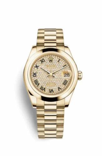 Rolex Datejust 31 Yellow Gold Domed / President / Paved Roman 178248-0091
