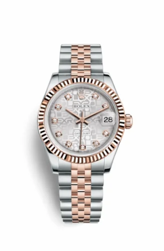 Rolex Datejust 31 Rolesor Everose Fluted / Jubilee / Silver Computer 178271-0024.