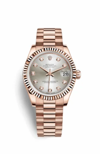 Rolex Datejust 31 Everose Fluted / President / Silver Diamond 178275f-0005