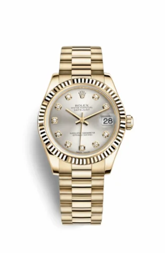 Rolex Datejust 31 Yellow Gold Fluted / President / Silver Diamond 178278-0040