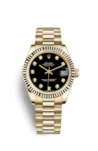 Rolex Datejust 31 Yellow Gold Fluted / President / Black Diamond 178278-0065