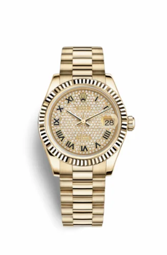 Rolex Datejust 31 Yellow Gold Fluted / President / Paved Roman 178278-0079