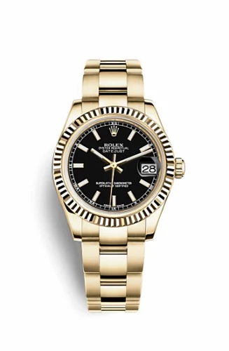 Rolex Datejust 31 Yellow Gold Fluted / Oyster / Black 178278-0106