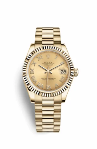 Rolex Datejust 31 Yellow Gold Fluted / President / Champagne Roman 178278-0117