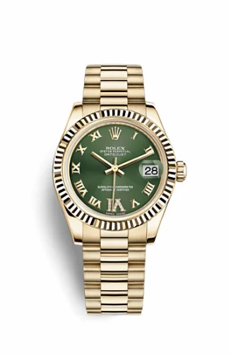 Rolex Datejust 31 Yellow Gold Fluted / President / Olive Roman 178278-0120