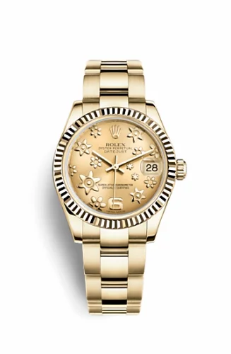Rolex Datejust 31 Yellow Gold Fluted / Oyster / Champagne Floral 178278-0137