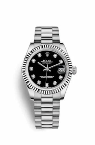 Rolex Datejust 31 White Gold Fluted / President / Black Diamond 178279-0017