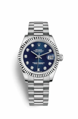 Rolex Datejust 31 White Gold Fluted / President / Blue Diamond 178279-0033