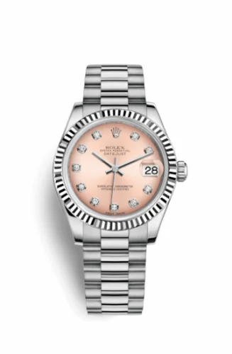 Rolex Datejust 31 White Gold Fluted / President / Pink Diamond 178279-0036