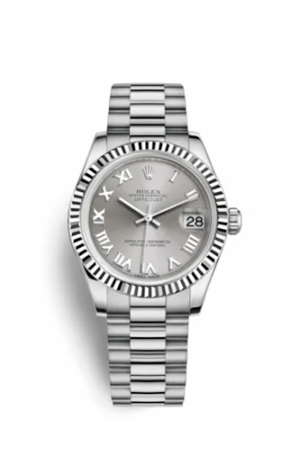 Rolex Datejust 31 White Gold Fluted / President / Rhodium Roman 178279-0047
