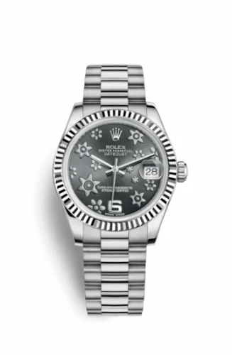 Rolex Datejust 31 White Gold Fluted / President / Dark Rhodium Floral 178279-0072