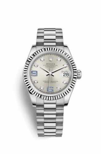 Rolex Datejust 31 White Gold Fluted / President / Silver Diamonds & Sapphires 178279-0080