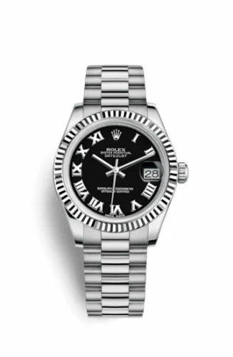 Rolex Datejust 31 White Gold Fluted / President / Black Roman 178279-0082