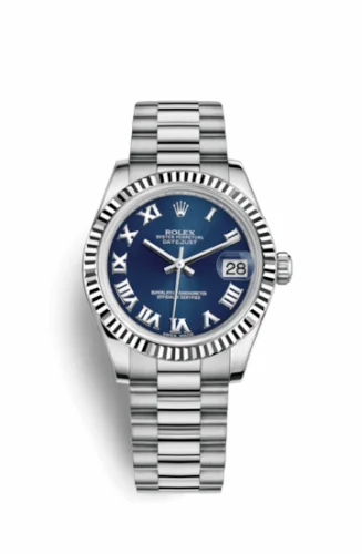 Rolex Datejust 31 White Gold Fluted / President / Blue Roman 178279-0083