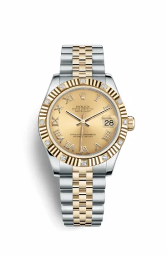 Rolex Datejust 31 Rolesor Yellow Fluted Diamond / Jubilee / Champagne Roman 178313-0072