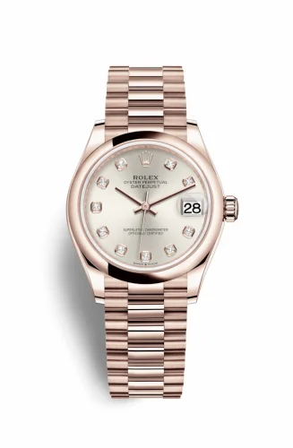 Rolex Datejust 31 Rose Gold / Domed / Silver - Diamond / President 278245-0038