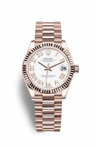 Rolex Datejust 31 Rose Gold / Fluted / White - Roman / President 278275-0019