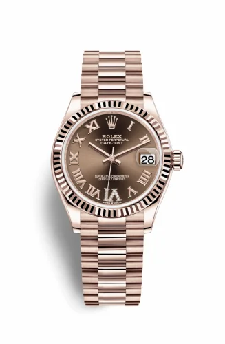 Rolex Datejust 31 Rose Gold / Fluted / Chocolate - Roman / President 278275-0025