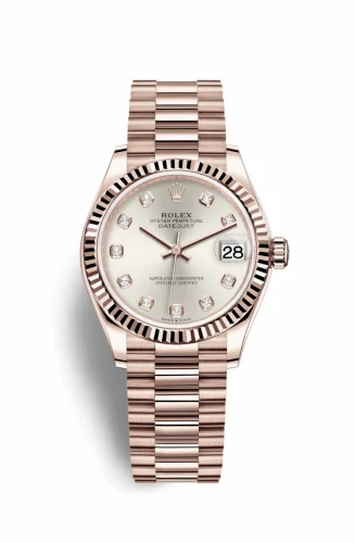 Rolex Datejust 31 Rose Gold / Fluted / Silver - Diamond / President 278275-0039